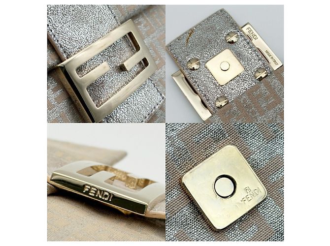 Fendi Zucchino Schultertasche Silber Beige - Ansicht 11