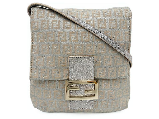Fendi Zucchino Schultertasche Silber Beige - Ansicht 2