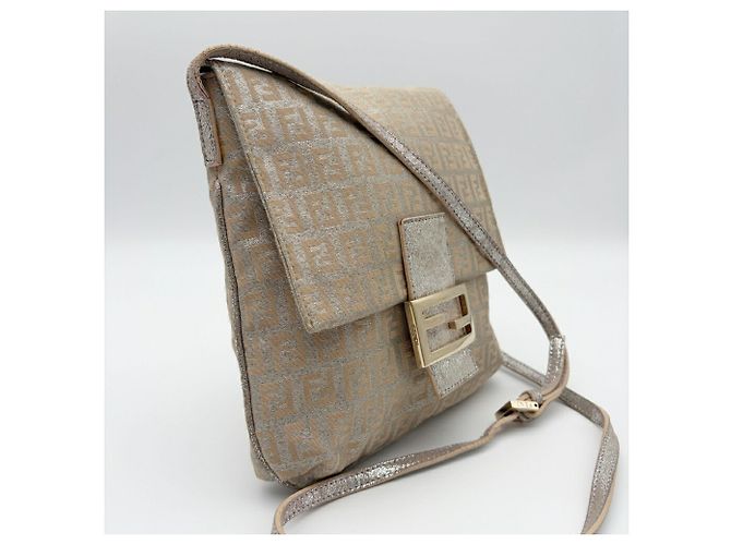 Fendi Zucchino Schultertasche Silber Beige - Ansicht 4