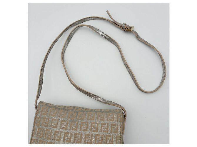 Fendi Zucchino Schultertasche Silber Beige - Ansicht 7