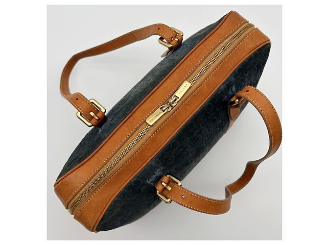 Céline Sac Boston Celine en daim et cuir Marron Bleu Marine - vue 11