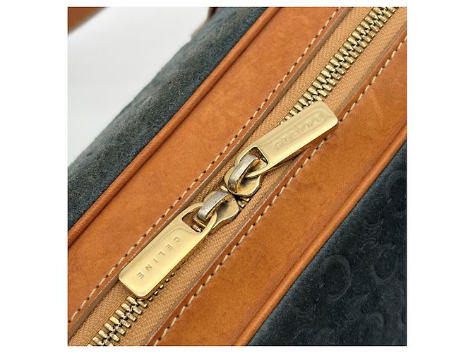 Céline Sac Boston Celine en daim et cuir Marron Bleu Marine - vue 12