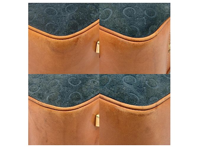 Céline Sac Boston Celine en daim et cuir Marron Bleu Marine - vue 13