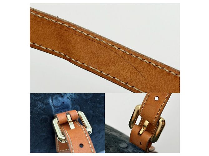 Céline Sac Boston Celine en daim et cuir Marron Bleu Marine - vue 15