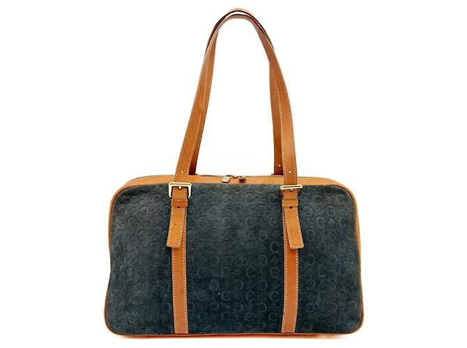 Céline Sac Boston Celine en daim et cuir Marron Bleu Marine - vue 2