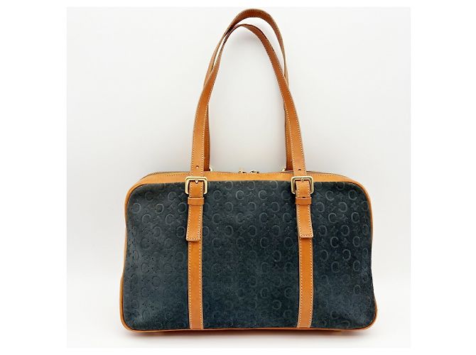 Céline Sac Boston Celine en daim et cuir Marron Bleu Marine - vue 3