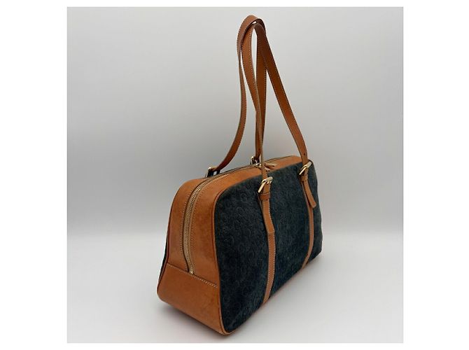 Céline Sac Boston Celine en daim et cuir Marron Bleu Marine - vue 4