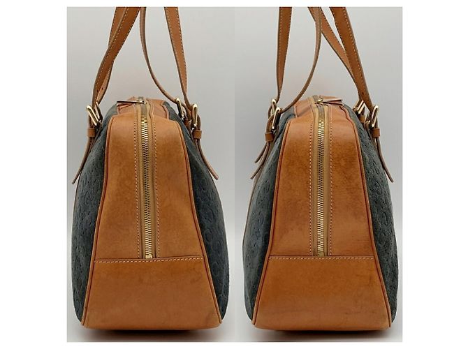 Céline Sac Boston Celine en daim et cuir Marron Bleu Marine - vue 5