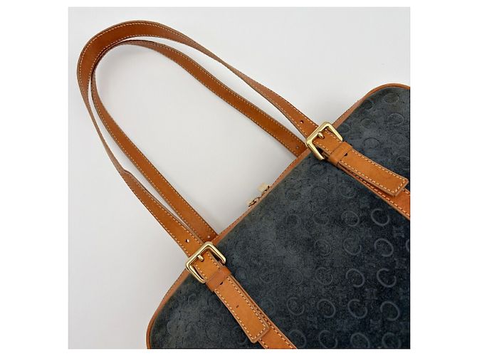 Céline Sac Boston Celine en daim et cuir Marron Bleu Marine - vue 7