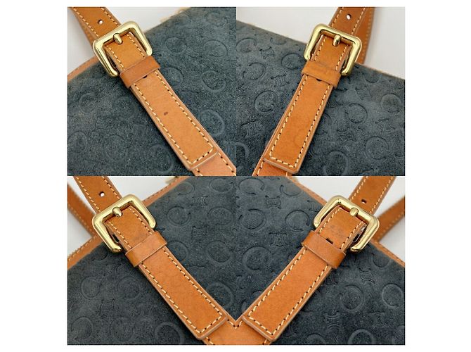 Céline Sac Boston Celine en daim et cuir Marron Bleu Marine - vue 8