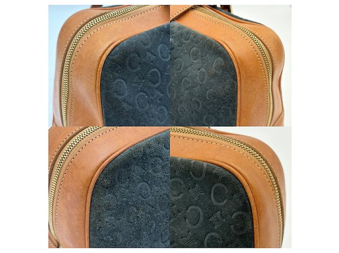 Céline Sac Boston Celine en daim et cuir Marron Bleu Marine - vue 9