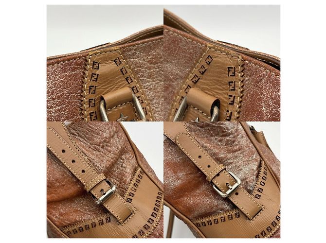 Borsa Tote Fendi Etnico in Pelle Metallizzata Bronzo e Marrone Metallico - vista 10