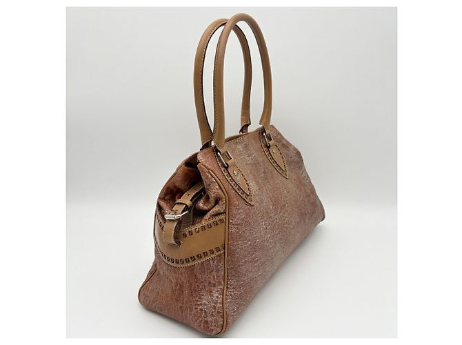 Borsa Tote Fendi Etnico in Pelle Metallizzata Bronzo e Marrone Metallico - vista 3