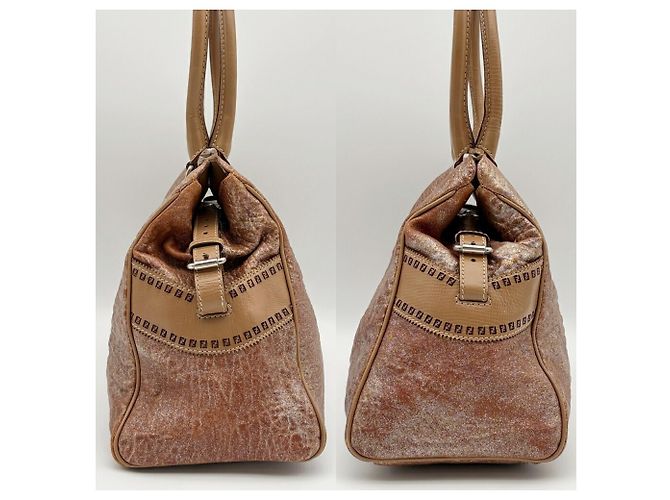 Borsa Tote Fendi Etnico in Pelle Metallizzata Bronzo e Marrone Metallico - vista 4