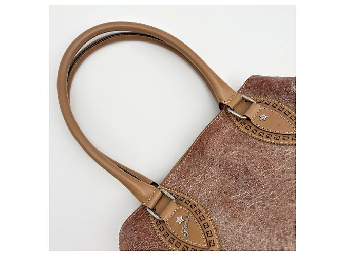 Borsa Tote Fendi Etnico in Pelle Metallizzata Bronzo e Marrone Metallico - vista 7