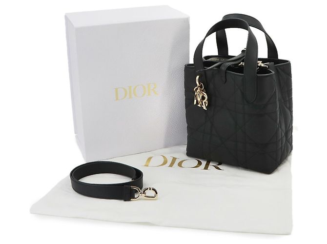 Borsa Tote Small Christian Dior Macro Cannage Toujours Vertical Nero - vista 2