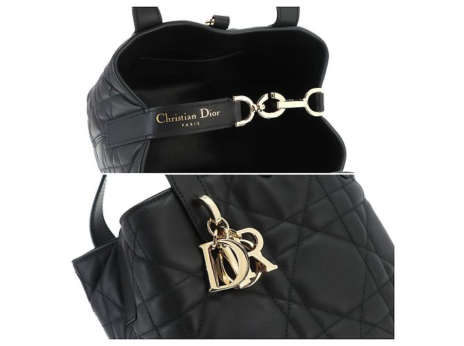 Borsa Tote Small Christian Dior Macro Cannage Toujours Vertical Nero - vista 9