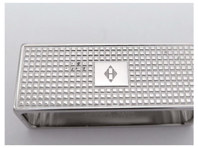 Hermès NEU HERMES SQUARE H GUILLOCHE MUSTER SILVER SCARF RING Silber - Ansicht 5