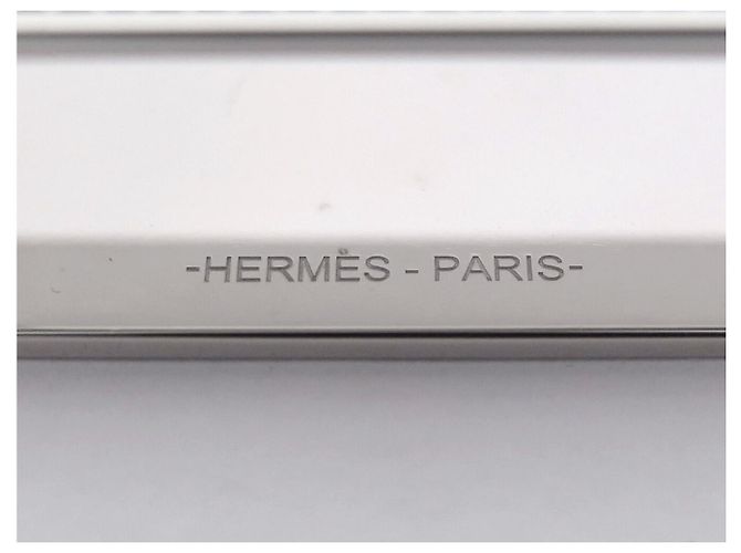 Hermès NEU HERMES SQUARE H GUILLOCHE MUSTER SILVER SCARF RING Silber - Ansicht 6