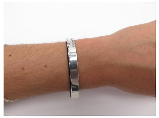 Hermès BRACCIALE HERMES CARTOUCHE IN ARGENTO MASSICCIO 925 & PELLE NERA + SCATOLA E SACCHETTO SILVER - vista 10