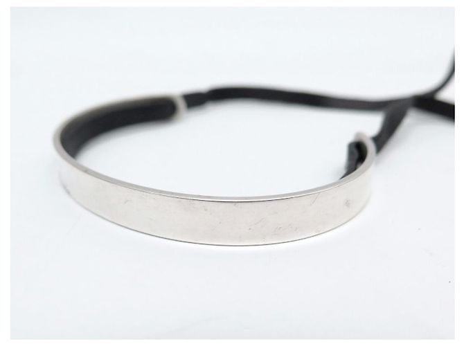 Hermès BRACCIALE HERMES CARTOUCHE IN ARGENTO MASSICCIO 925 & PELLE NERA + SCATOLA E SACCHETTO SILVER - vista 11