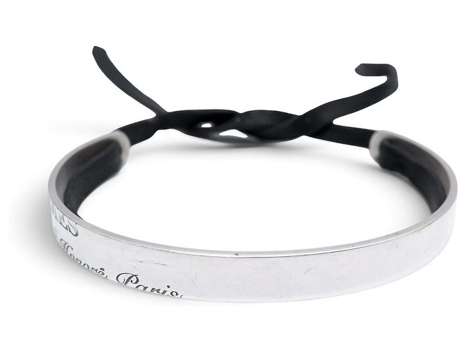 Hermès BRACCIALE HERMES CARTOUCHE IN ARGENTO MASSICCIO 925 & PELLE NERA + SCATOLA E SACCHETTO SILVER - vista 2