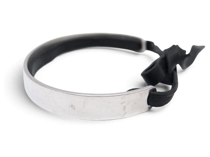 Hermès BRACCIALE HERMES CARTOUCHE IN ARGENTO MASSICCIO 925 & PELLE NERA + SCATOLA E SACCHETTO SILVER - vista 3