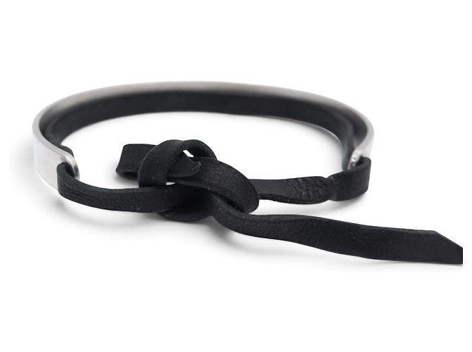 Hermès BRACCIALE HERMES CARTOUCHE IN ARGENTO MASSICCIO 925 & PELLE NERA + SCATOLA E SACCHETTO SILVER - vista 4