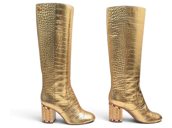BOTAS DE MONTA CHANEL EGYPTE 38.5 PIEL EFECTO COCODRILO Dorado - vista 3