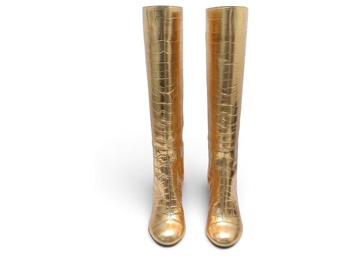 BOTAS DE MONTA CHANEL EGYPTE 38.5 PIEL EFECTO COCODRILO Dorado - vista 6