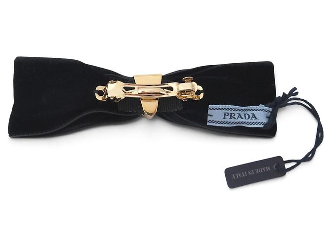 Etiquette NUOVO PRADA 1IF155 FERMAGLIO PER CAPELLI FIOCCO IN VELLUTO NERO BARRETTE HAIR CLIP - vista 2