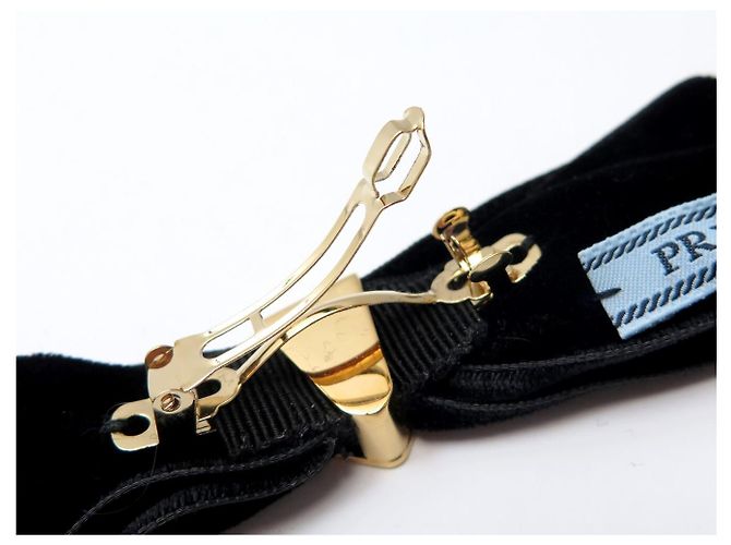 Etiquette NUOVO PRADA 1IF155 FERMAGLIO PER CAPELLI FIOCCO IN VELLUTO NERO BARRETTE HAIR CLIP - vista 6