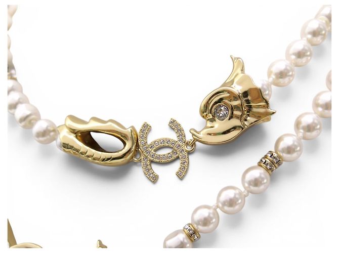 NUOVO COLLANA SAUTOIR CHANEL DRAGON POISSON LOGO CC DOUBLE TOUR D'oro - vista 3