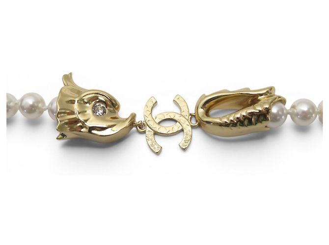 NUOVO COLLANA SAUTOIR CHANEL DRAGON POISSON LOGO CC DOUBLE TOUR D'oro - vista 5