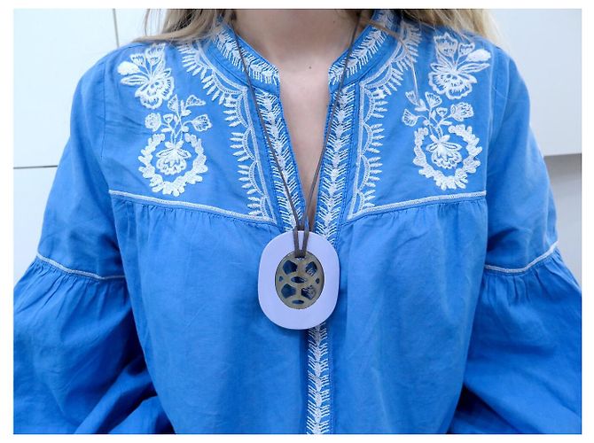 Hermès COLLANA HERMES PENDENTE LIFT GM H044536F CORNO DI BUFALO E LACCA Turchese - vista 10
