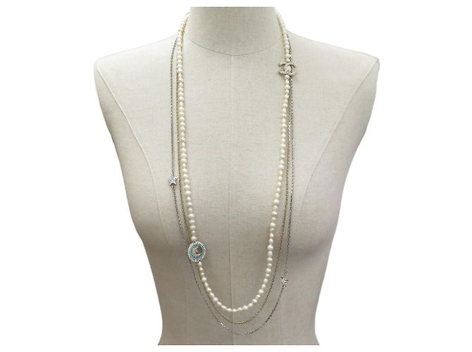 COLLANA CHANEL SAUTOIR LUNE STELLE LOGO CC STRASS PERLE 94CM Argento - vista 2