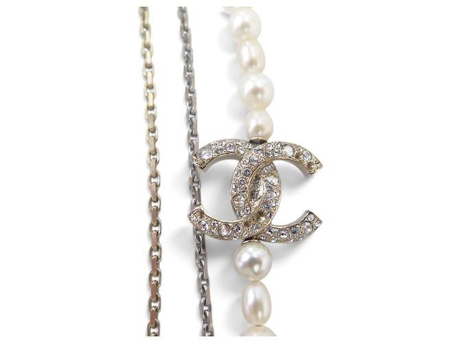 COLLANA CHANEL SAUTOIR LUNE STELLE LOGO CC STRASS PERLE 94CM Argento - vista 3