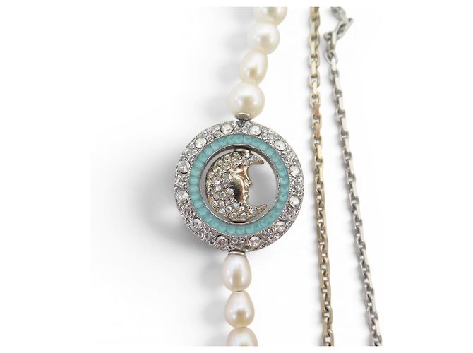 COLLANA CHANEL SAUTOIR LUNE STELLE LOGO CC STRASS PERLE 94CM Argento - vista 4