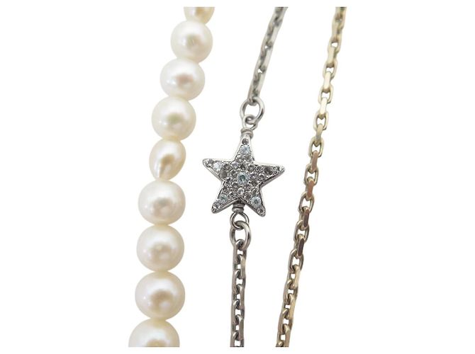 COLLANA CHANEL SAUTOIR LUNE STELLE LOGO CC STRASS PERLE 94CM Argento - vista 5