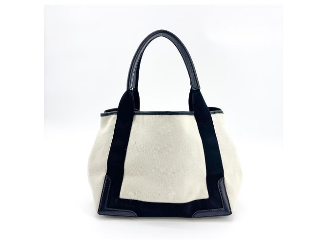 Balenciaga Cabas in tela blu navy e pelle Medium Nero - vista 2