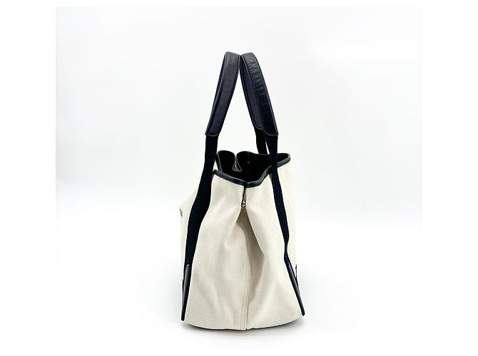 Balenciaga Cabas in tela blu navy e pelle Medium Nero - vista 3