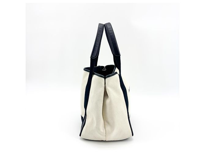Balenciaga Cabas in tela blu navy e pelle Medium Nero - vista 4