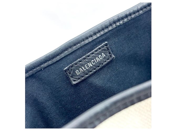 Balenciaga Cabas in tela blu navy e pelle Medium Nero - vista 6