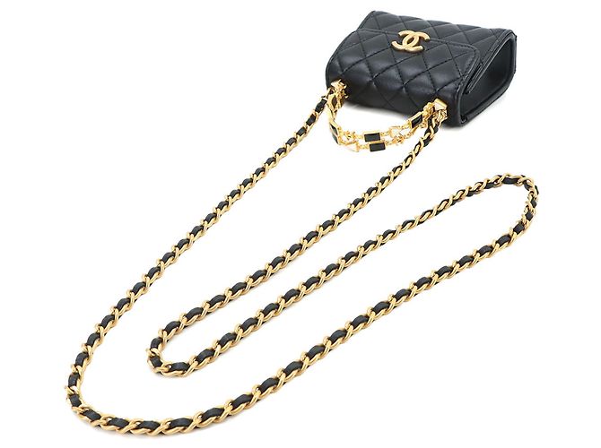 Borsa a mano Chanel Matelasse Chain Clutch in pelle d'agnello nera Nero - vista 5