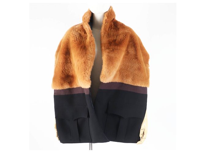 Stola Marni in lana e coniglio con tasche Marrone Nero - vista 4