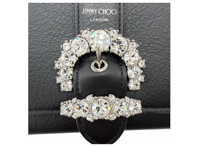 Jimmy Choo Schulterbrieftasche aus Leder mit Strass-Kettenriemen Schwarz - Ansicht 12