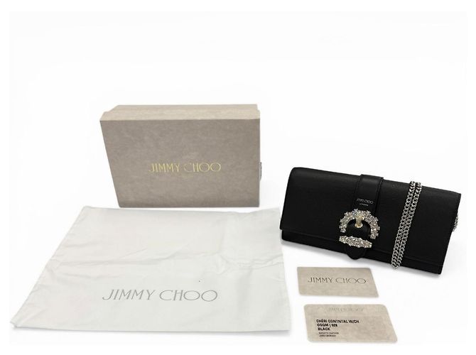 Jimmy Choo Schulterbrieftasche aus Leder mit Strass-Kettenriemen Schwarz - Ansicht 2
