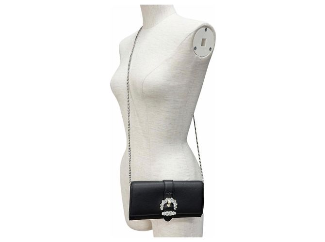 Jimmy Choo Schulterbrieftasche aus Leder mit Strass-Kettenriemen Schwarz - Ansicht 4