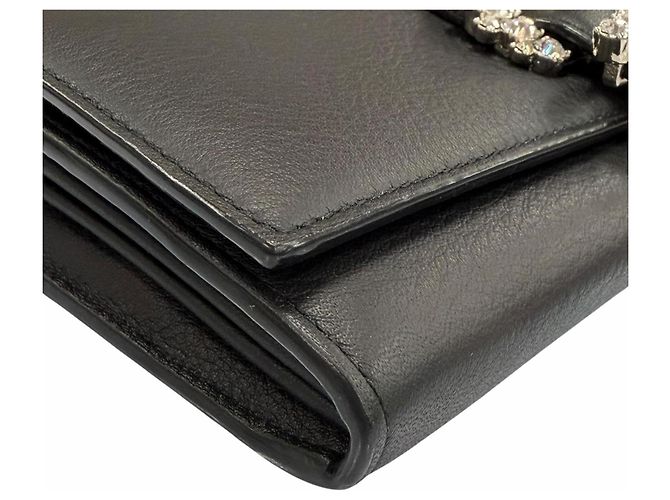 Jimmy Choo Schulterbrieftasche aus Leder mit Strass-Kettenriemen Schwarz - Ansicht 6
