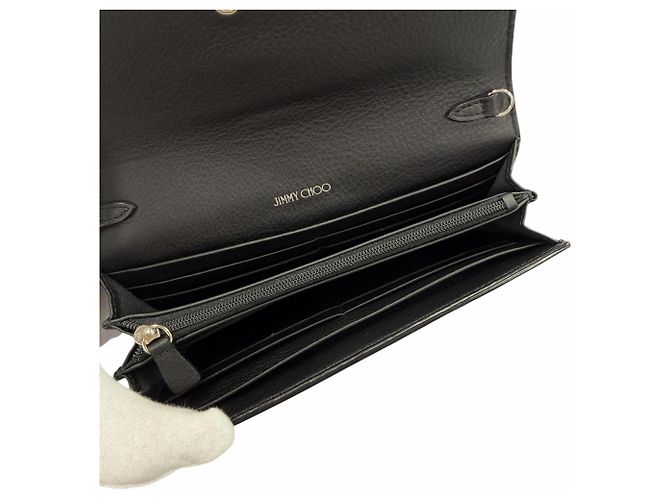 Jimmy Choo Schulterbrieftasche aus Leder mit Strass-Kettenriemen Schwarz - Ansicht 8